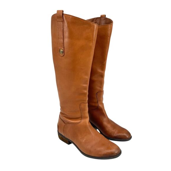 Sam Edelman Wide Penny Whiskey Brown Leather Tall Heeled Equestrian Riding Boots - Picture 1 of 12